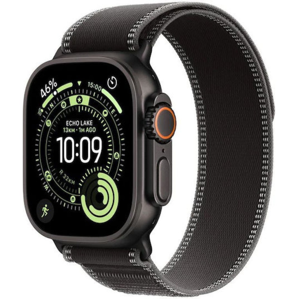 Apple Watch Ultra 3 Titanium 49mm Αδιάβροχο με eSIM και Παλμογράφο (Black Titanium Case with Black/Charcoal Trail Loop - S/M)