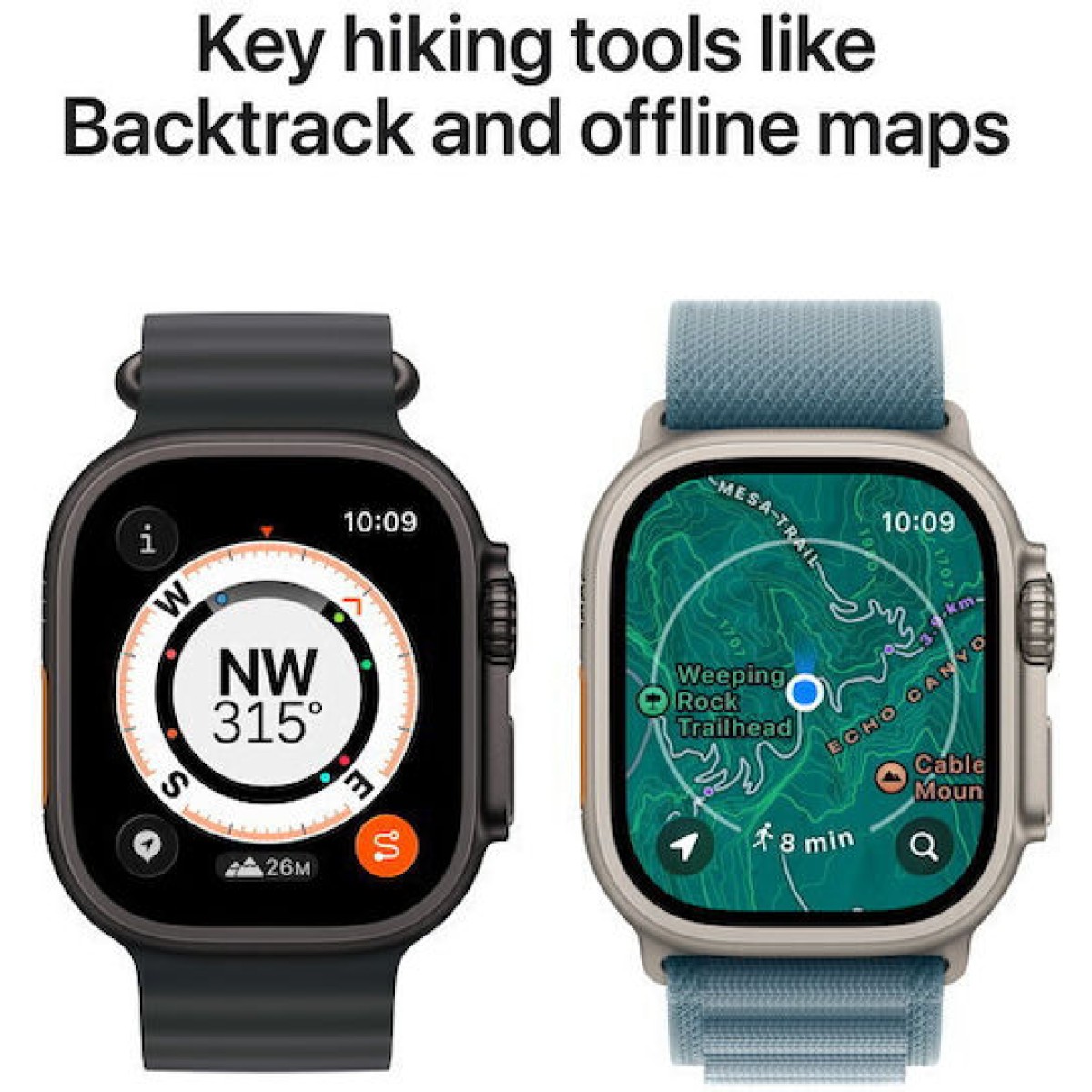 Apple Watch Ultra 3 Titanium 49mm Αδιάβροχο με eSIM και Παλμογράφο (Black Titanium Case with Black/Charcoal Trail Loop - S/M)