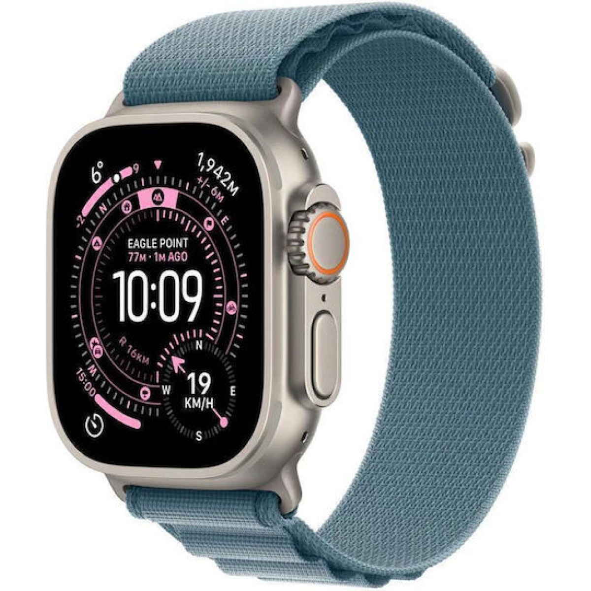 Apple Watch Ultra 3 Titanium 49mm Αδιάβροχο με eSIM και Παλμογράφο (Natural Titanium Case with Light Blue Alpine Loop - Large)