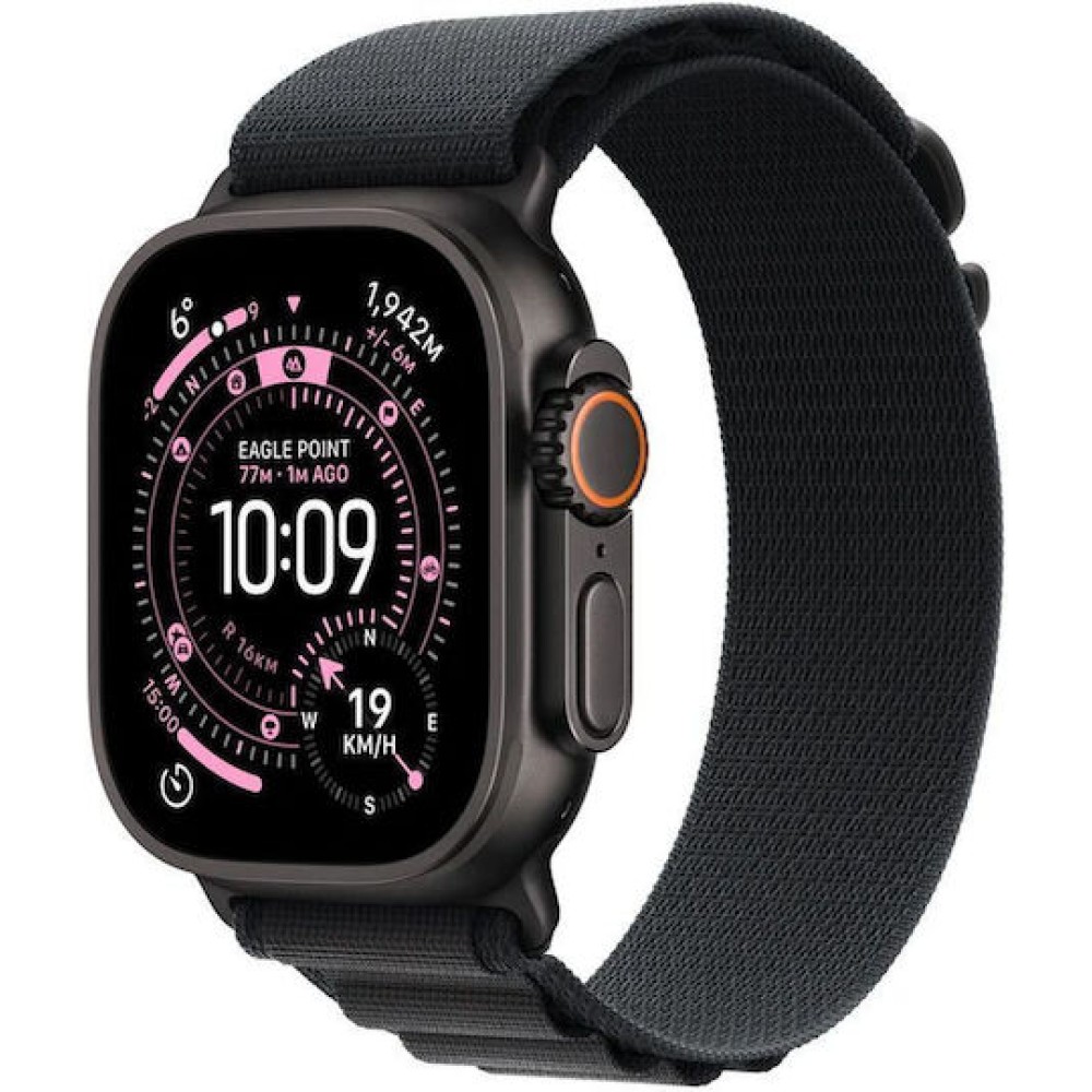 Apple Watch Ultra 3 Titanium 49mm Αδιάβροχο με eSIM και Παλμογράφο (Black Titanium Case with Black Alpine Loop - Medium)