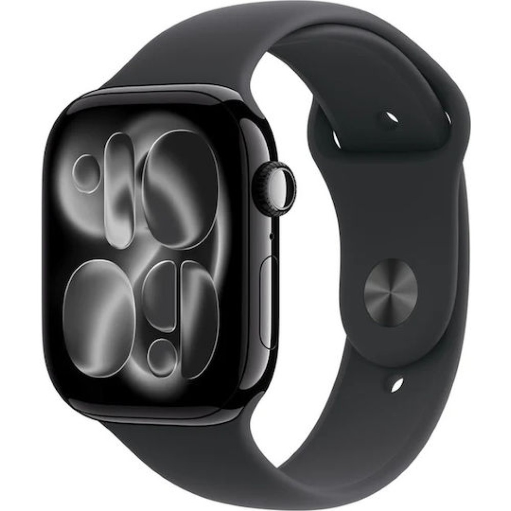 Apple Watch Series 11 Aluminium 46mm Αδιάβροχο με Παλμογράφο (Jet Black Aluminium Case with Black Sport Band - S/M)