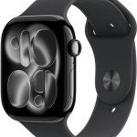 Apple Watch Series 11 Aluminium 46mm Αδιάβροχο με Παλμογράφο (Jet Black Aluminium Case with Black Sport Band - M/L)