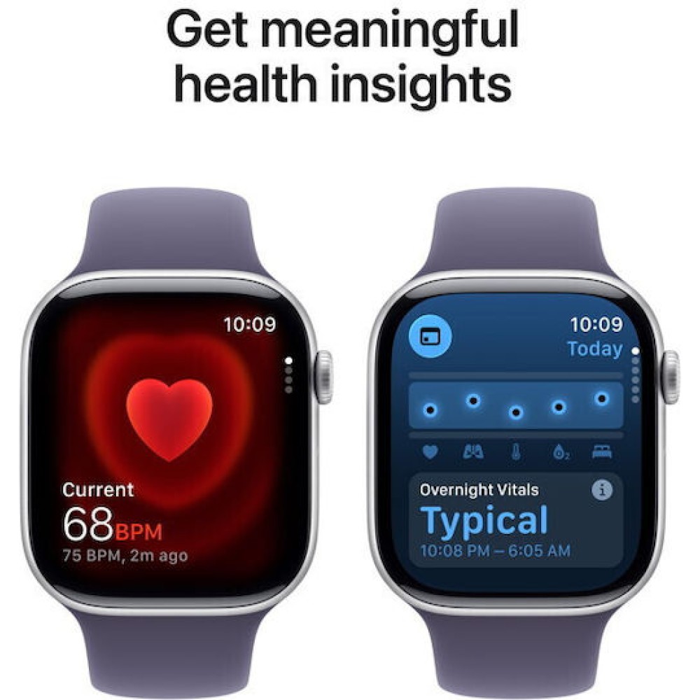 Apple Watch Series 11 Aluminium 46mm Αδιάβροχο με Παλμογράφο (Silver Aluminium Case with Purple Fog Sport Band - M/L)