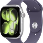 Apple Watch Series 11 Cellular Aluminium 46mm Αδιάβροχο με eSIM και Παλμογράφο (Silver Aluminium Case with Purple Fog Sport Band - M/L)