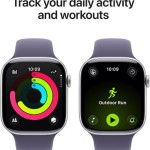 Apple Watch Series 11 Cellular Aluminium 46mm Αδιάβροχο με eSIM και Παλμογράφο (Silver Aluminium Case with Purple Fog Sport Band - M/L)