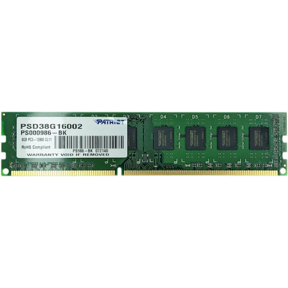 Patriot DDR3 με Module 1x8GB και Ταχύτητα 1600 για Desktop