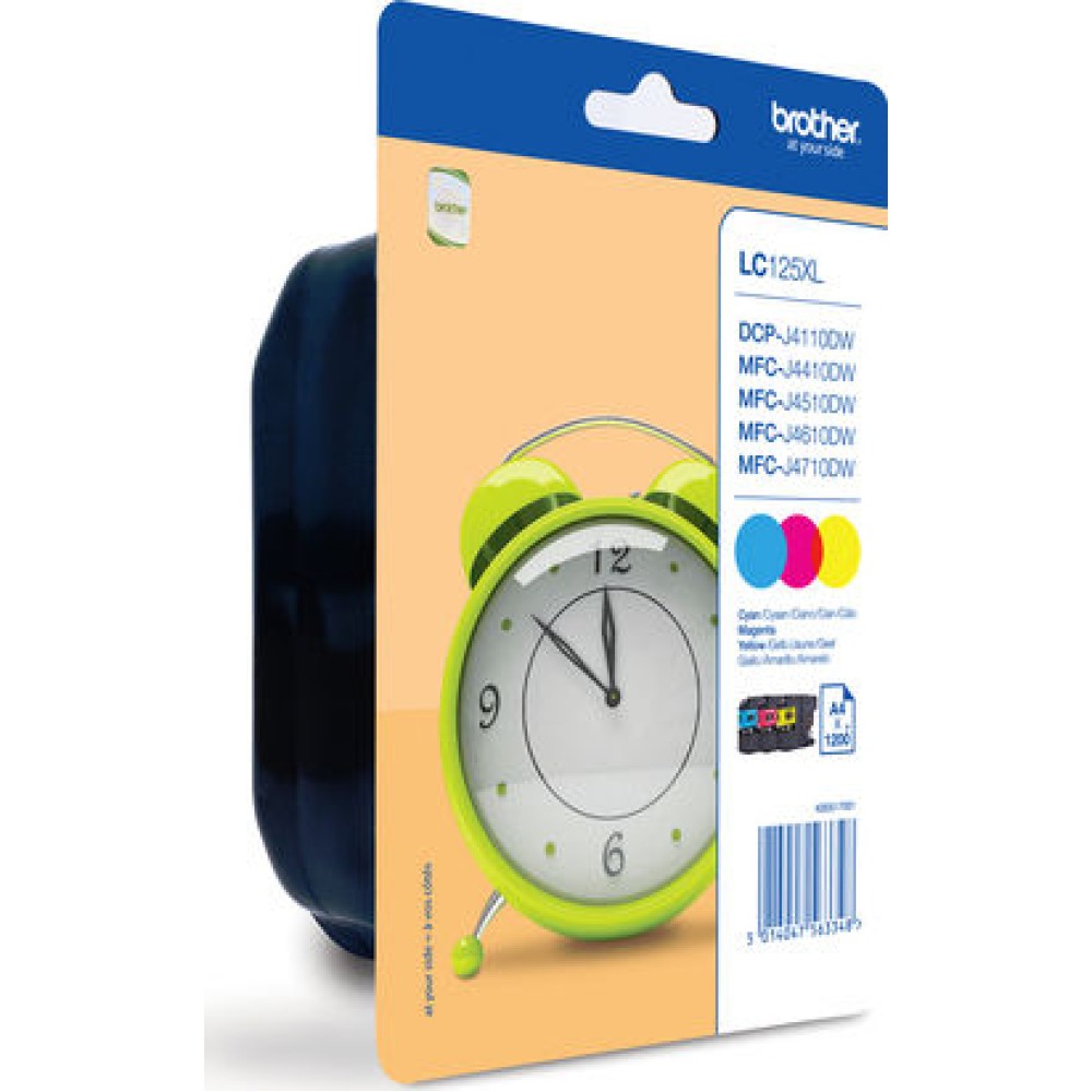 Brother LC125XL Γνήσιο Πακέτο 3 Μελανιών Εκτυπωτή InkJet Κίτρινο / Κυανό / Ματζέντα (LC-125XLRBWBP)