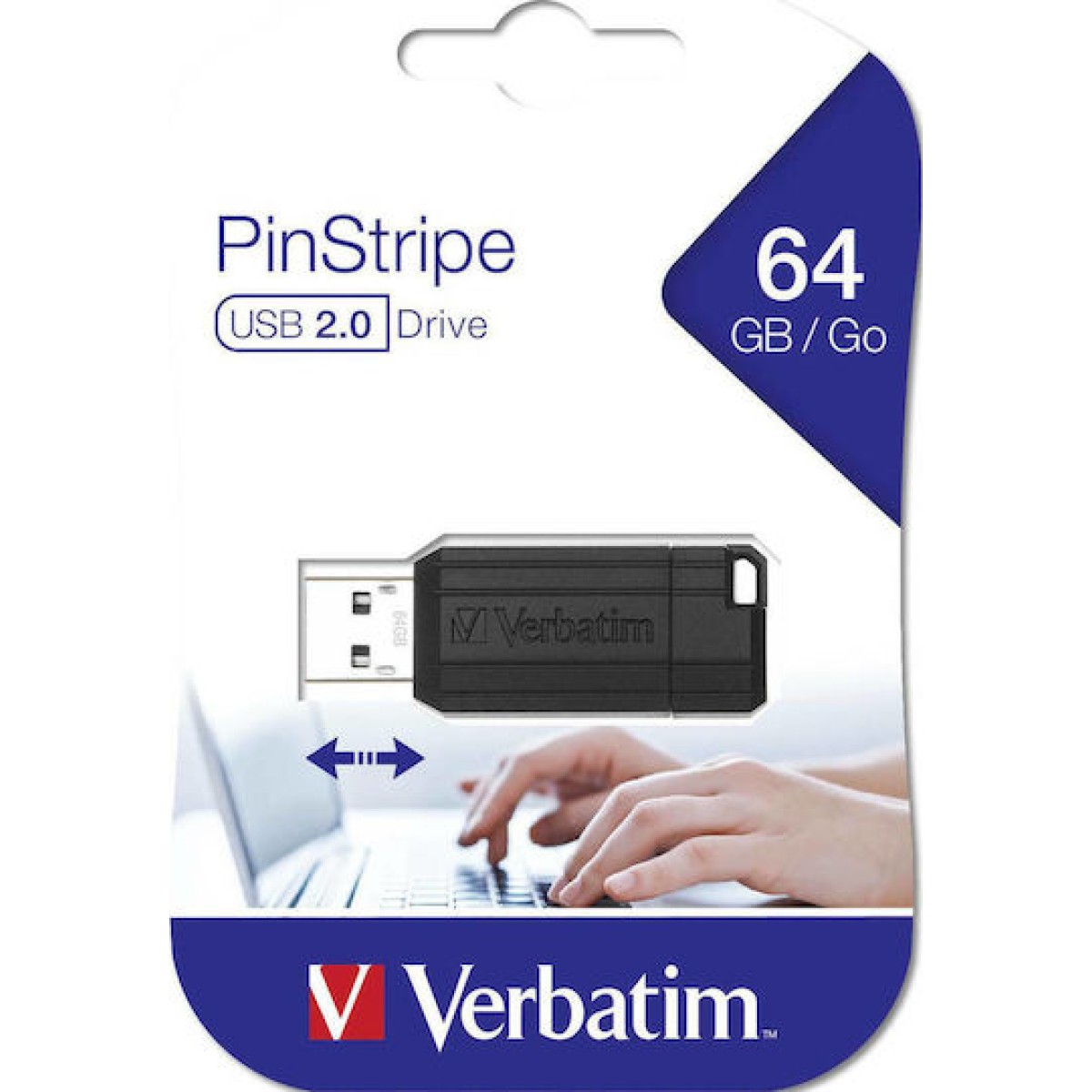 Verbatim PinStripe 64GB USB 2.0 Stick Μαύρο