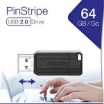 Verbatim PinStripe 64GB USB 2.0 Stick Μαύρο