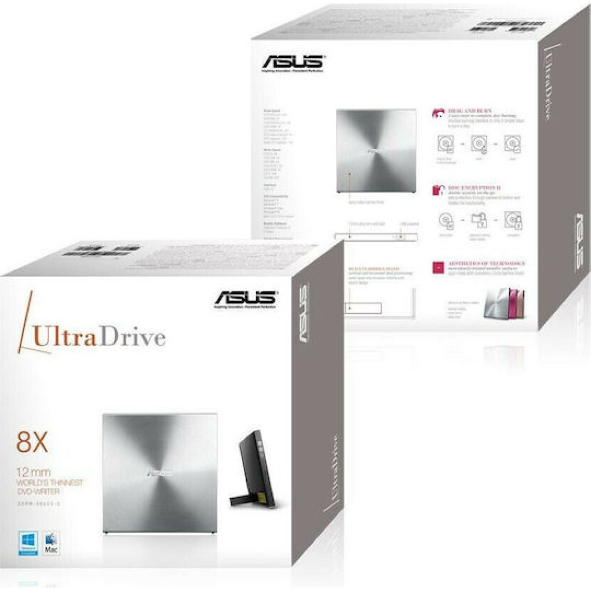 Asus SDRW-08U5S-U Εξωτερικός Οδηγός Εγγραφής/Ανάγνωσης CD/DVD για Laptop / Desktop Ασημί