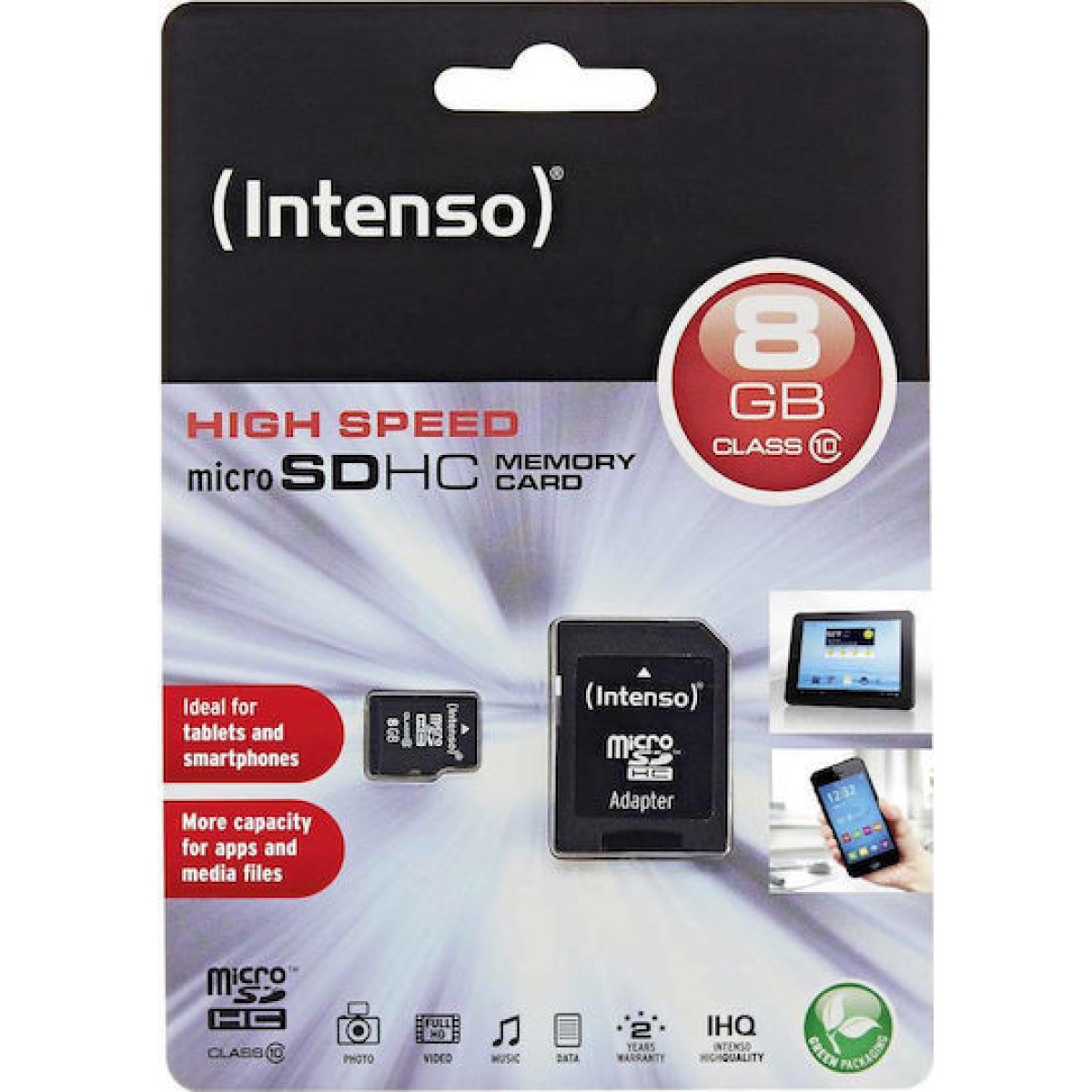 Intenso microSDHC 8GB Class 10 High Speed με αντάπτορα