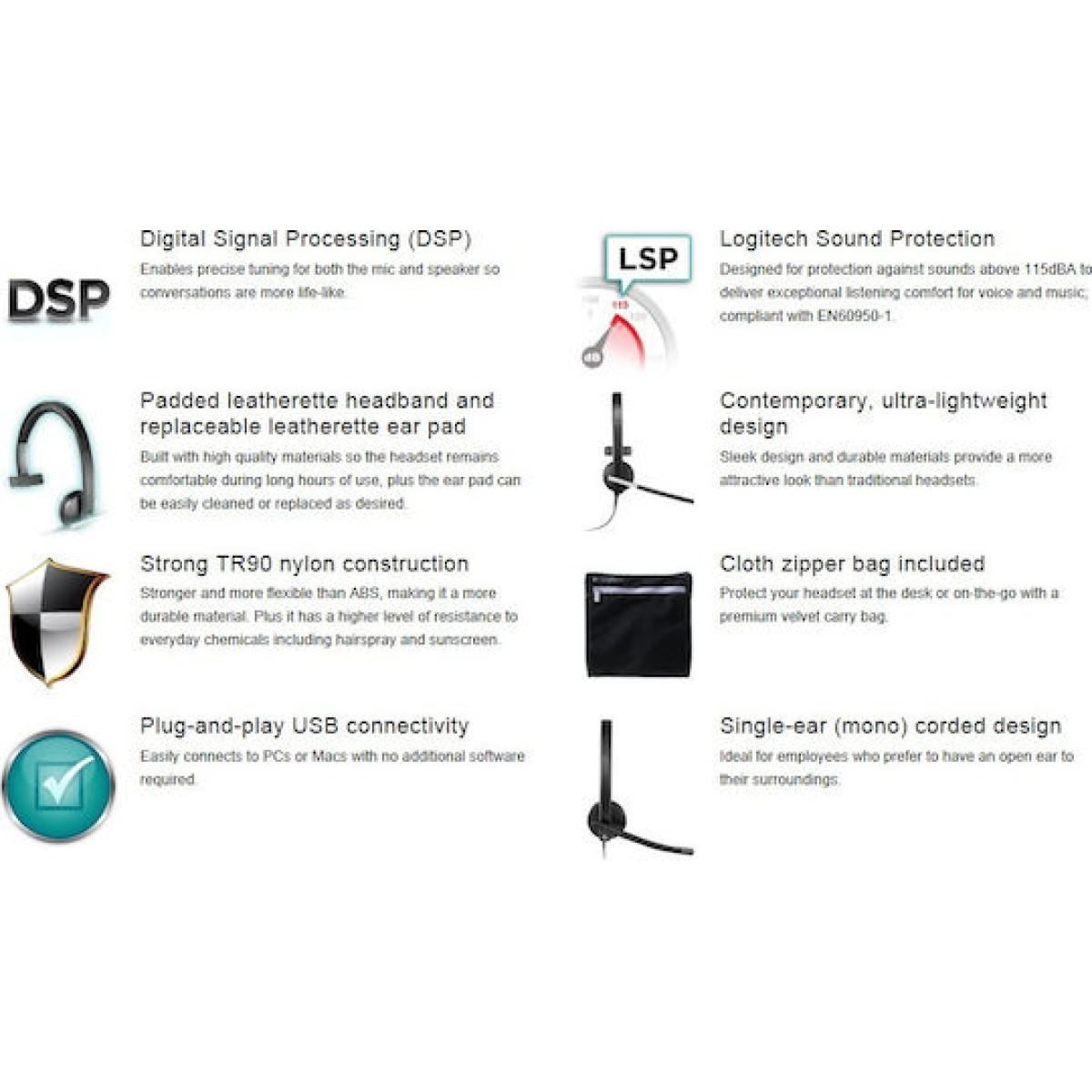 Logitech H650e On Ear Multimedia Ακουστικά με μικροφωνο και σύνδεση USB