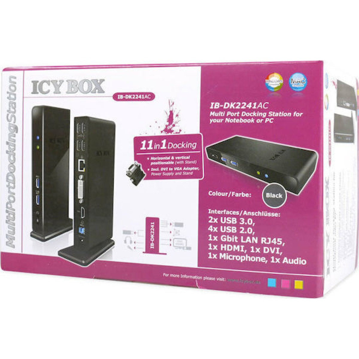 Icy Box USB-C Docking Station με HDMI Ethernet και σύνδεση 2 Οθονών Μαύρο (IB-DK2241AC)