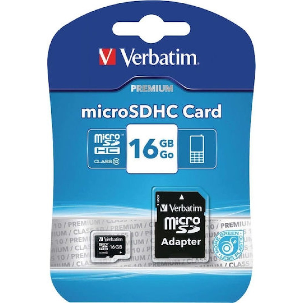Verbatim Premium microSDHC 16GB Class 10 U1 UHS-I με αντάπτορα