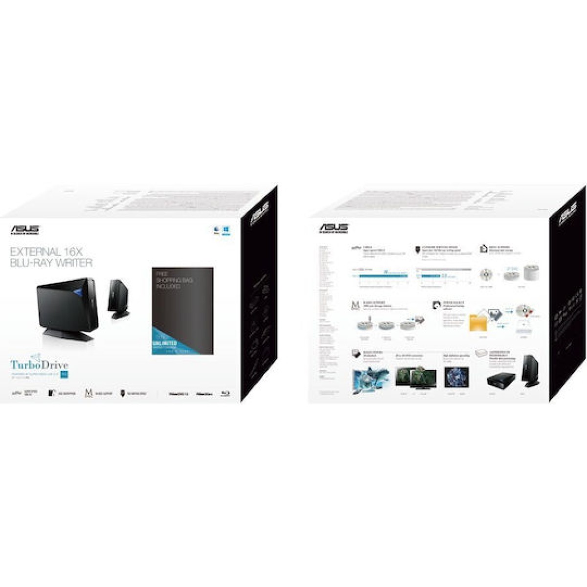 Asus TurboDrive BW-16D1H-U PRO Εξωτερικός Οδηγός Εγγραφής/Ανάγνωσης Blu-Ray/DVD/CD για Desktop / Laptop Μαύρο