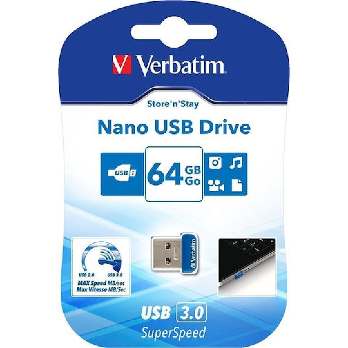 Verbatim Store 'n' Stay Nano 64GB USB 3.0 Stick Μπλε