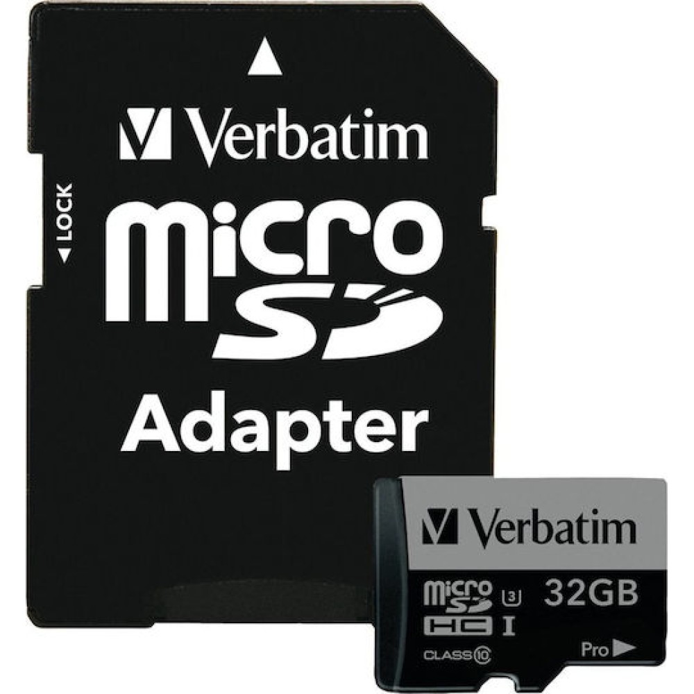 Verbatim Pro microSDHC 32GB Class 10 U3 UHS-I με αντάπτορα