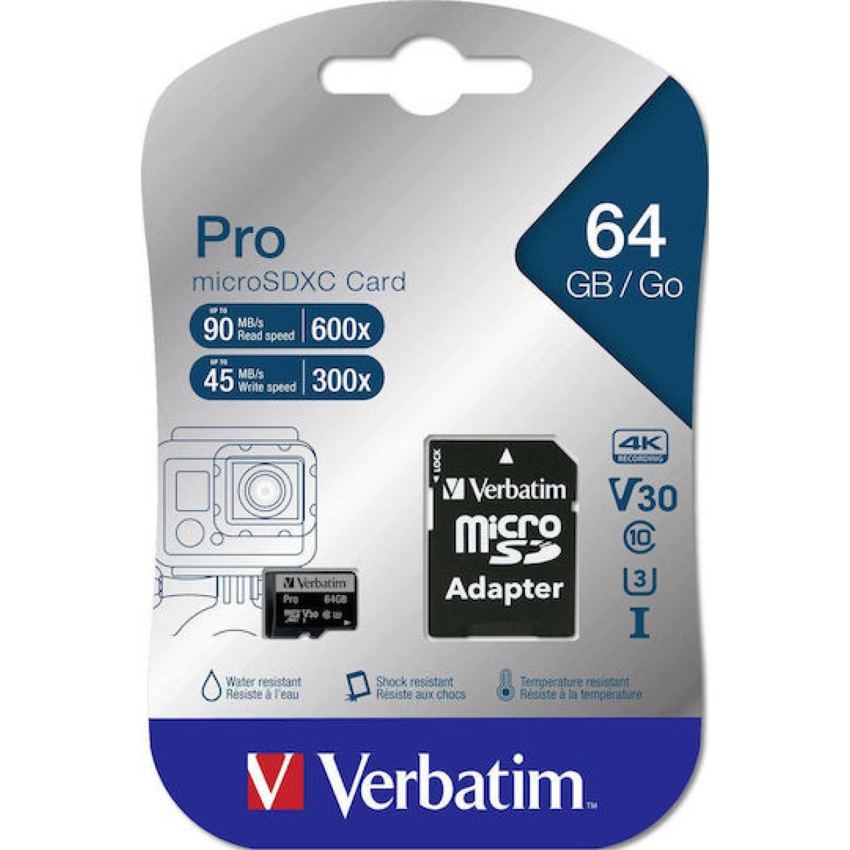 Verbatim Pro microSDXC 64GB Class 10 U3 UHS-I με αντάπτορα