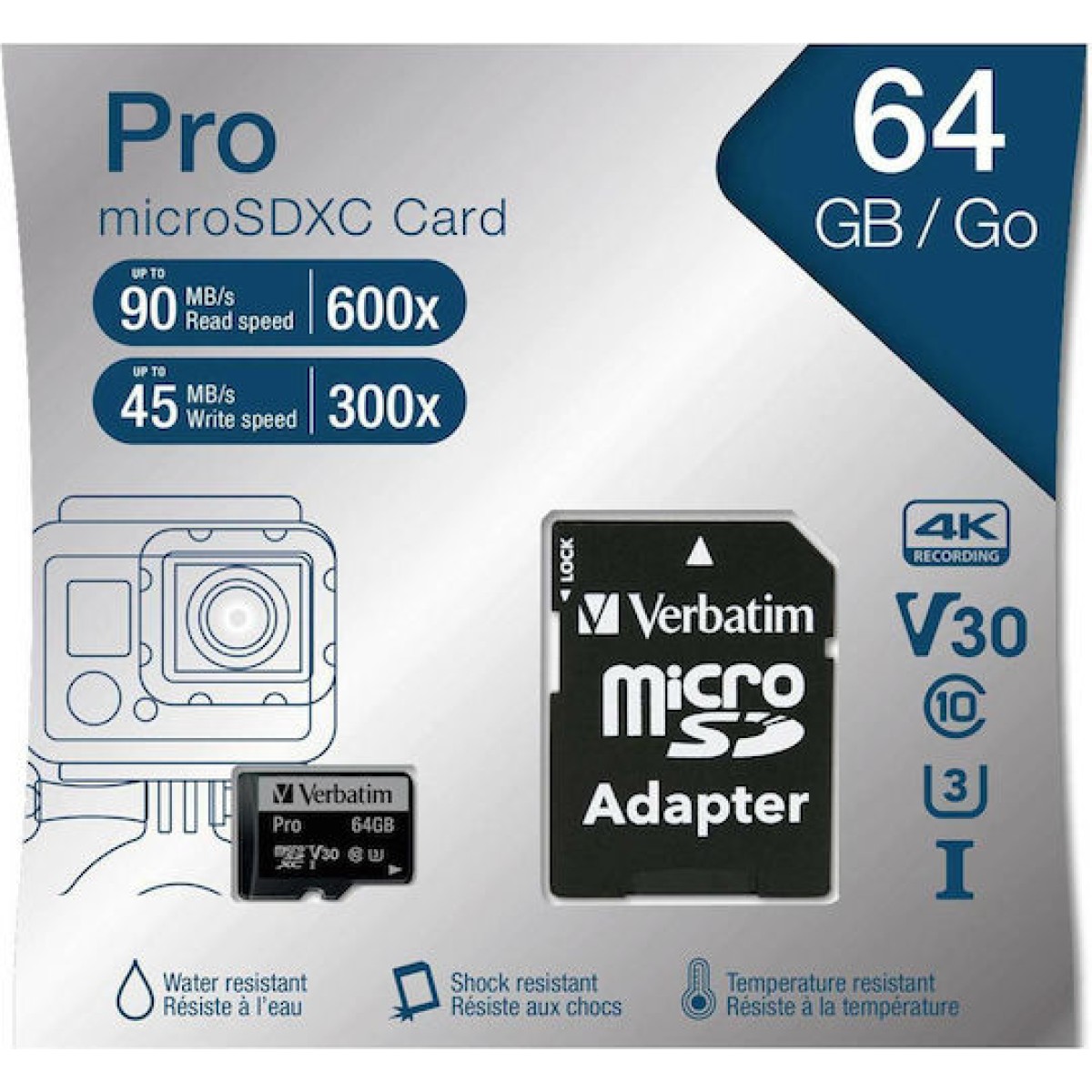 Verbatim Pro microSDXC 64GB Class 10 U3 UHS-I με αντάπτορα