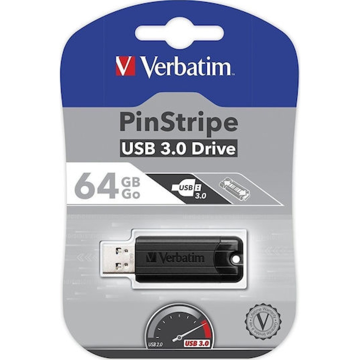 Verbatim PinStripe 64GB USB 3.0 Stick Μαύρο
