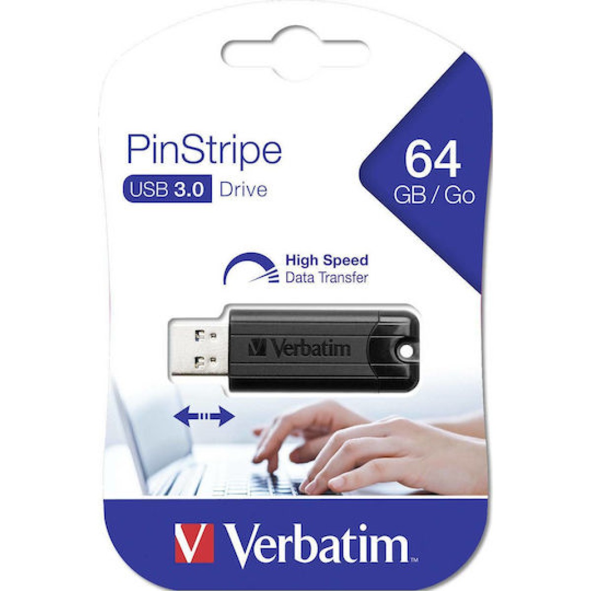Verbatim PinStripe 64GB USB 3.0 Stick Μαύρο