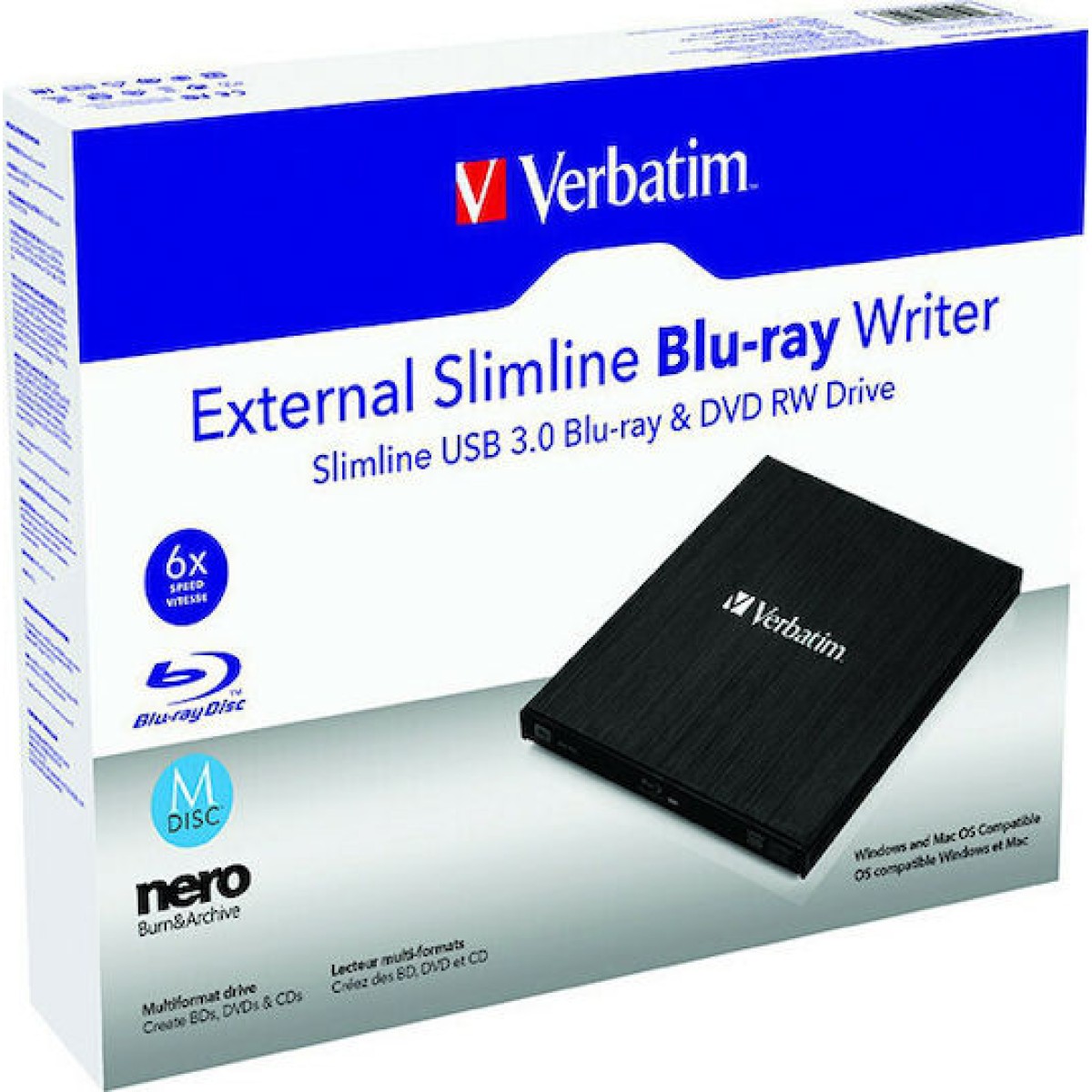 Verbatim Εξωτερικός Οδηγός Εγγραφής/Ανάγνωσης Blu-Ray/DVD/CD για Desktop / Laptop Μαύρο